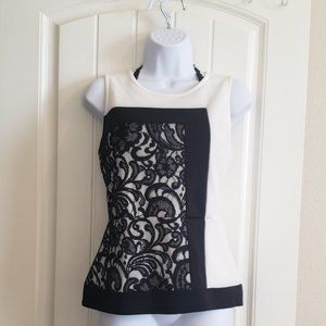 White/Black Lace Color Block Top
